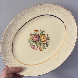 Vintage Sovereign Canada Floral Embossed Cream Serving Platter with Gold Trim